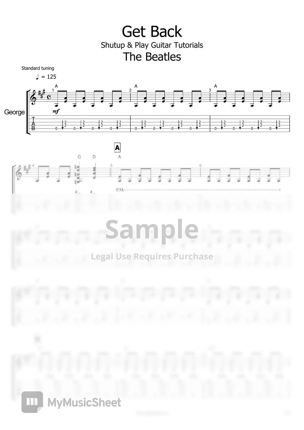 The Beatles Get Back 악보 by Shutup & Play Guitar Tutorials