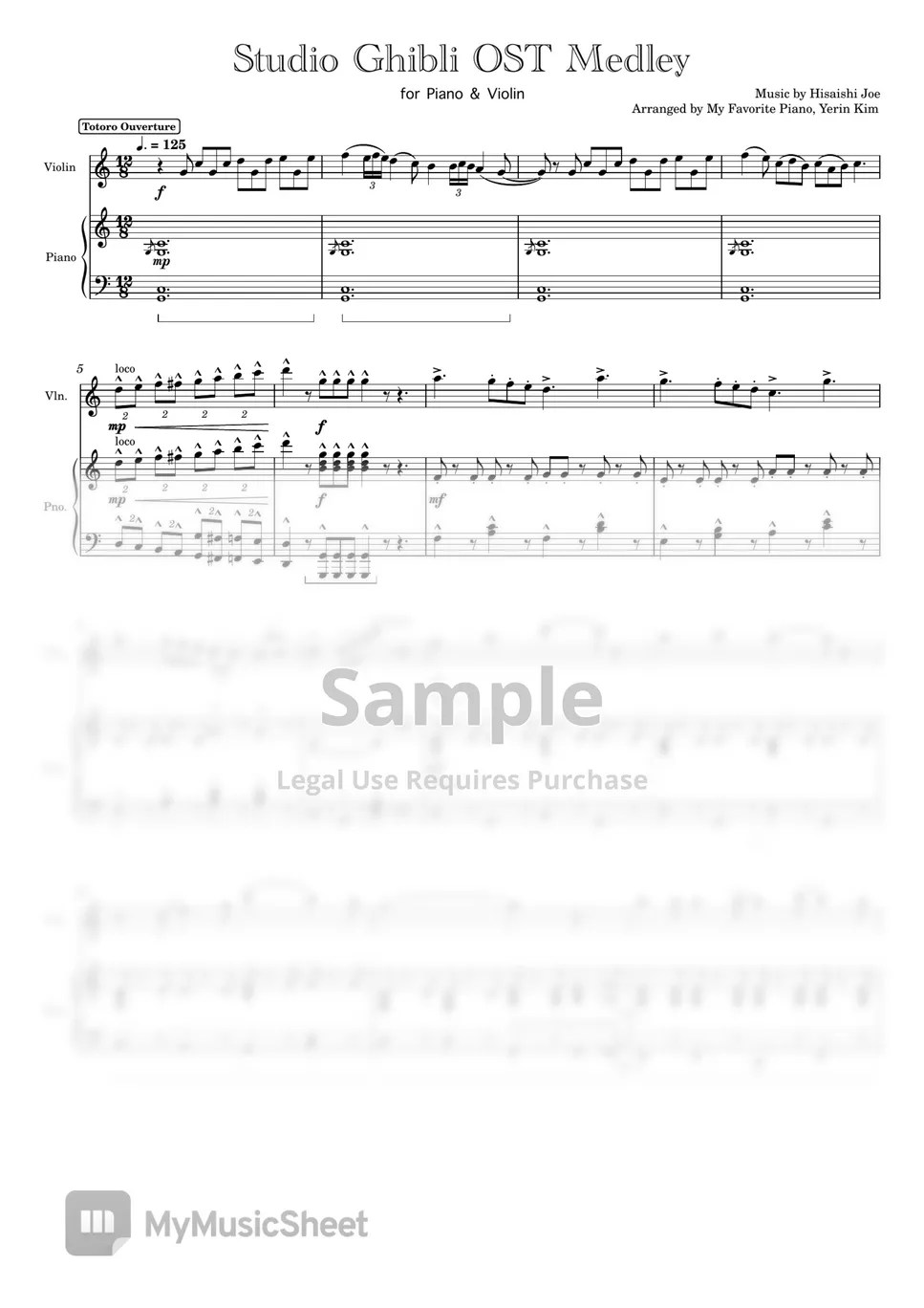 Studio Ghibli OST Medley (Piano & Violin) Sheets by My Favorite Piano