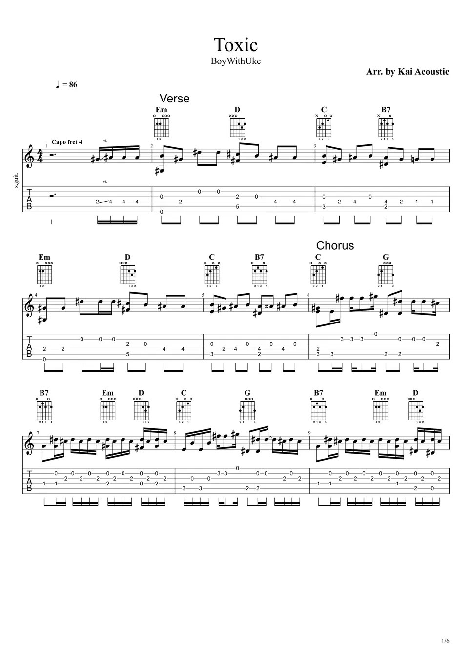 BoyWithUke Toxic TAB by Kai Acoustic