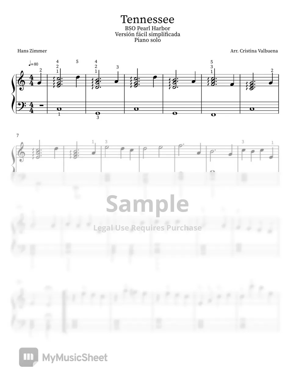 Hans Zimmer Tennessee BSO Pearl Harbor Sheets by Cristina Valbuena