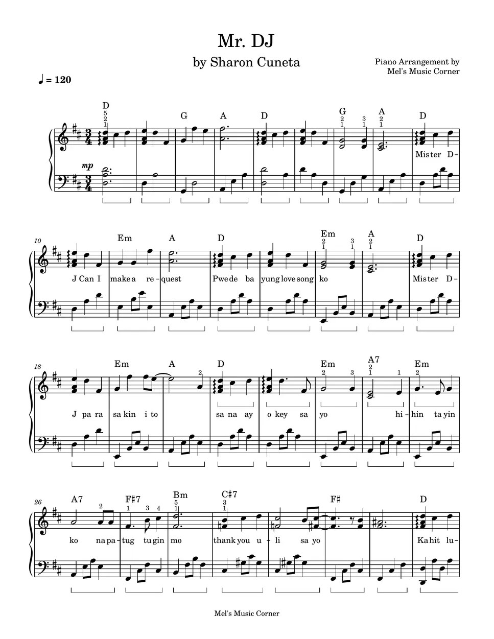 Sharon Mr. DJ (piano sheet music) Sheets by Mel's Music Corner