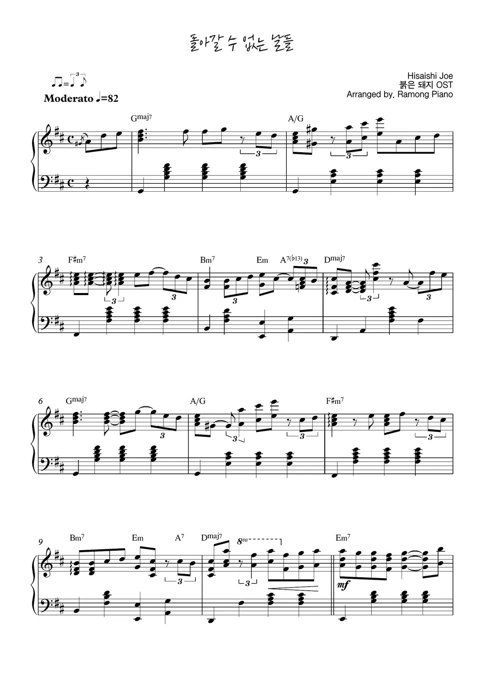 Hisaishi Joe The Bygone Days Sheets by Ramong Piano