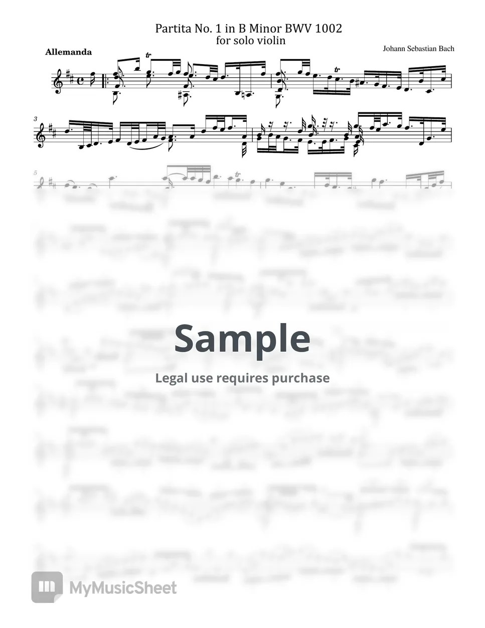 Johann Sebastian Bach Violin Partita No.1 in B minor, BWV 1002 (For