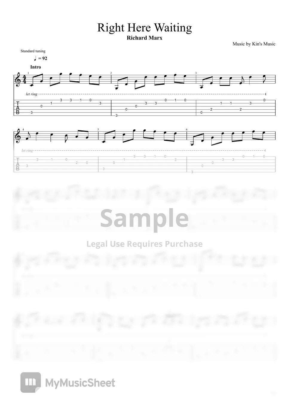 Richard Marx Right Here Waiting[Easy Guitar Fingerstyle For Beginner
