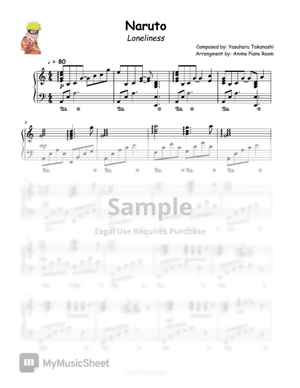 Yasuharu Takanashi Naruto Loneliness (Anime Piano) 악보 by Anime