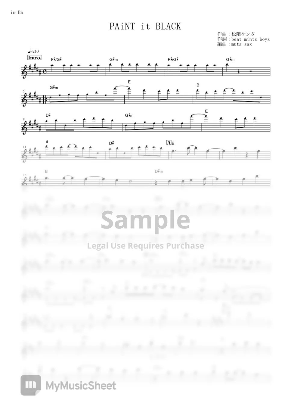 Black Clover PAiNT it BLACK (in Bb) 악보 by BiSH