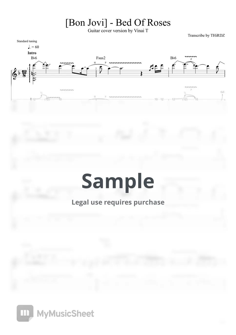 Bon Jovi Bed Of Roses Tab + 1staff by Vinai T