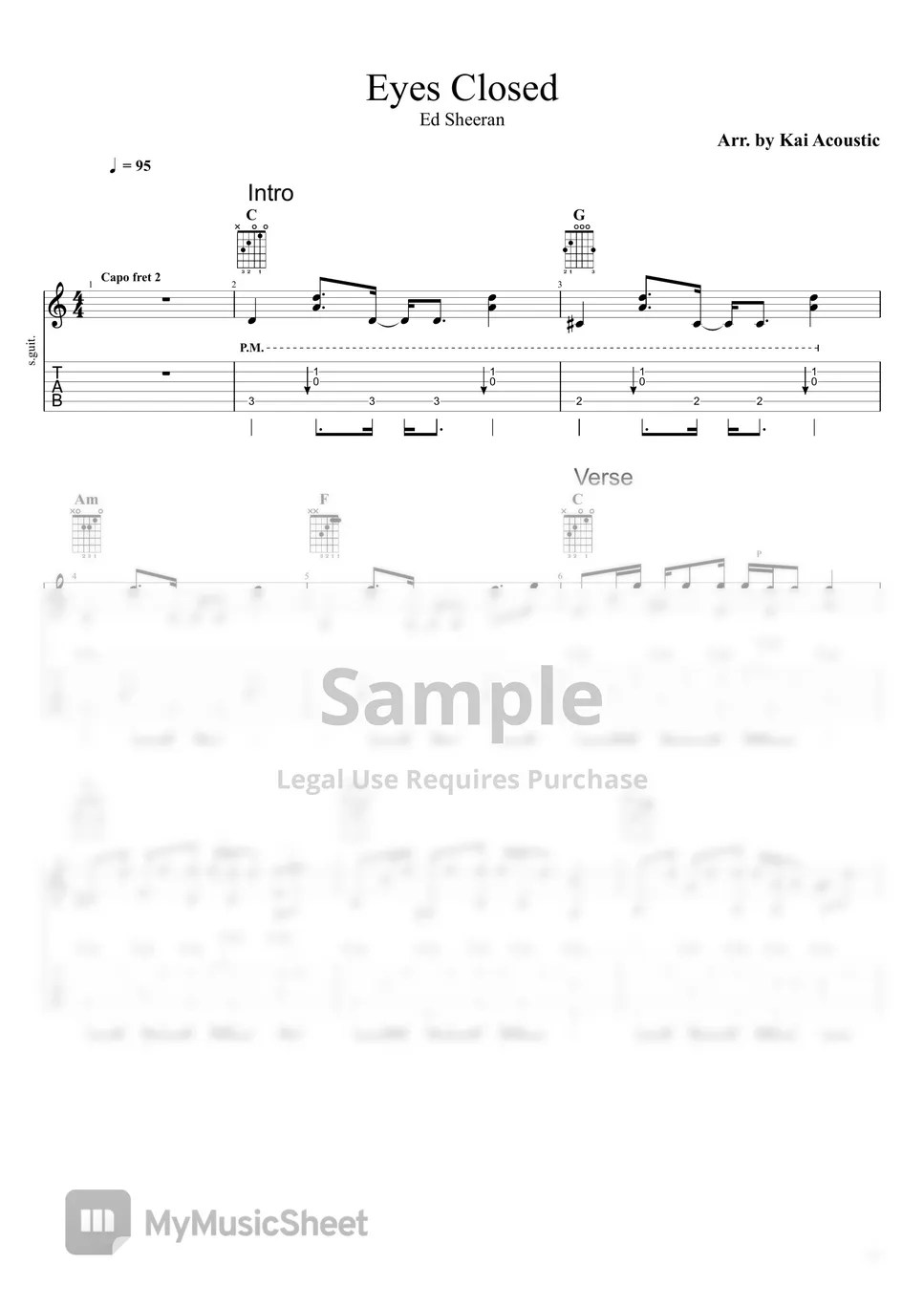 Ed Sheeran Eyes Closed 악보 by Kai Acoustic