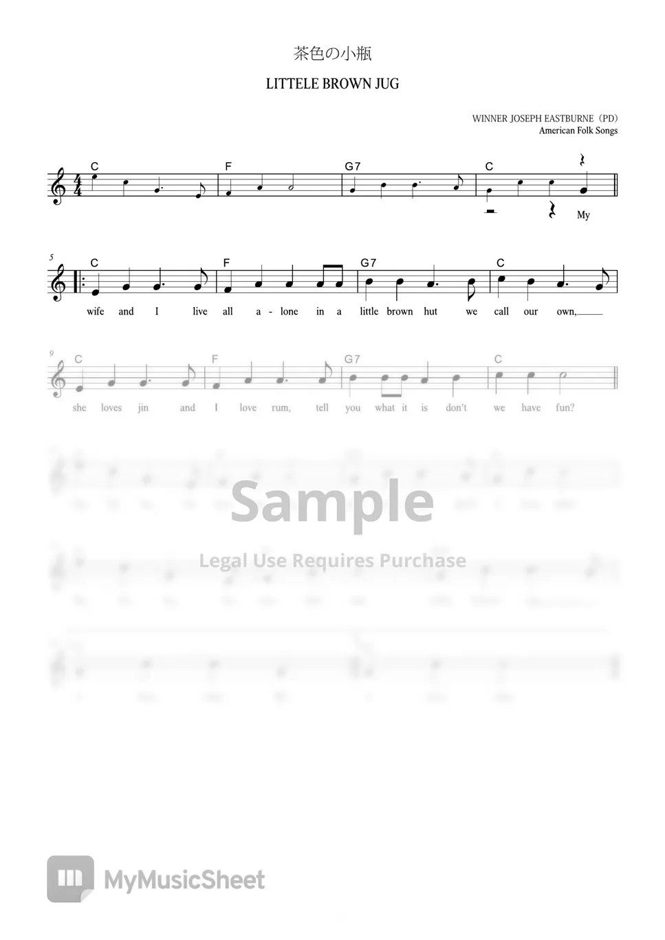 LITTLE BROWN JUG (VOCAL MAGAZINE) Sheets by Far East Island Record