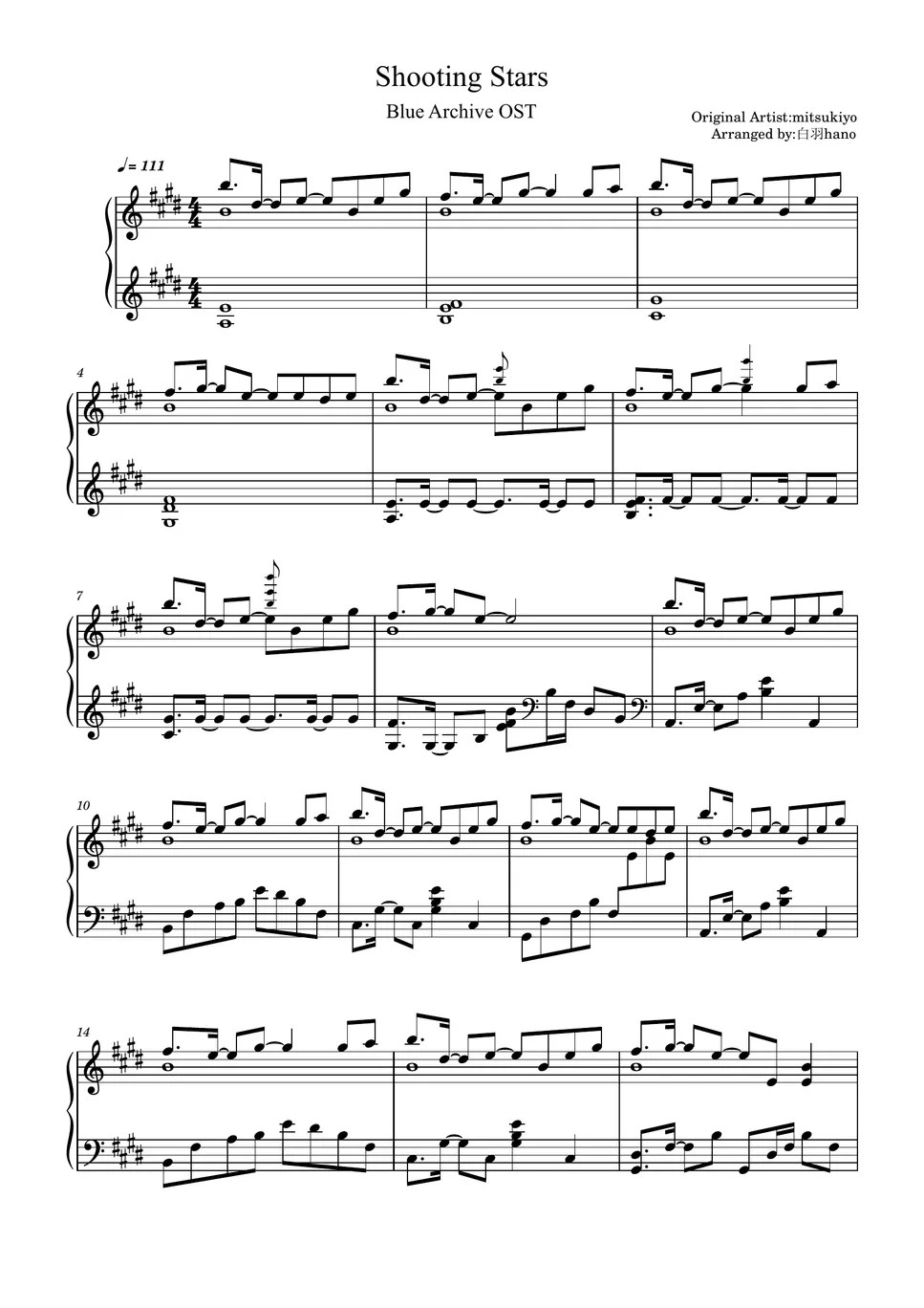 blue archive Shooting Stars 曲谱 by karuv