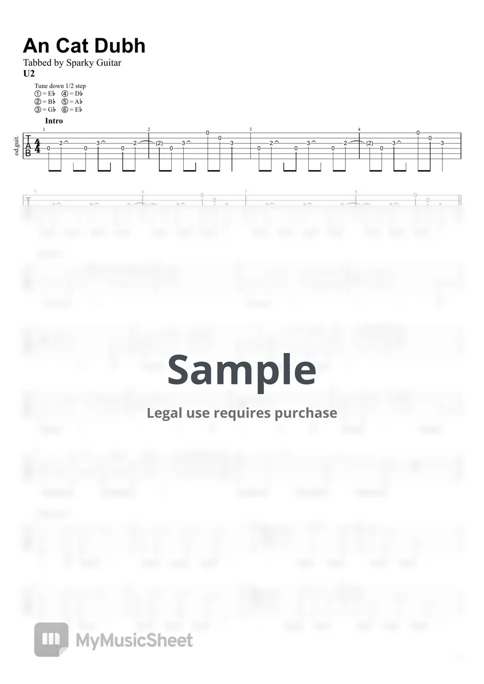 U2 An Cat Dubh Sheets by Sparky Guitar