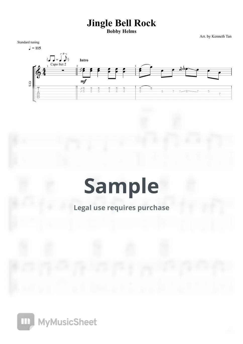 Bobby Helms Fingerstyle Guitar Jingle Bell Rock Sheets by