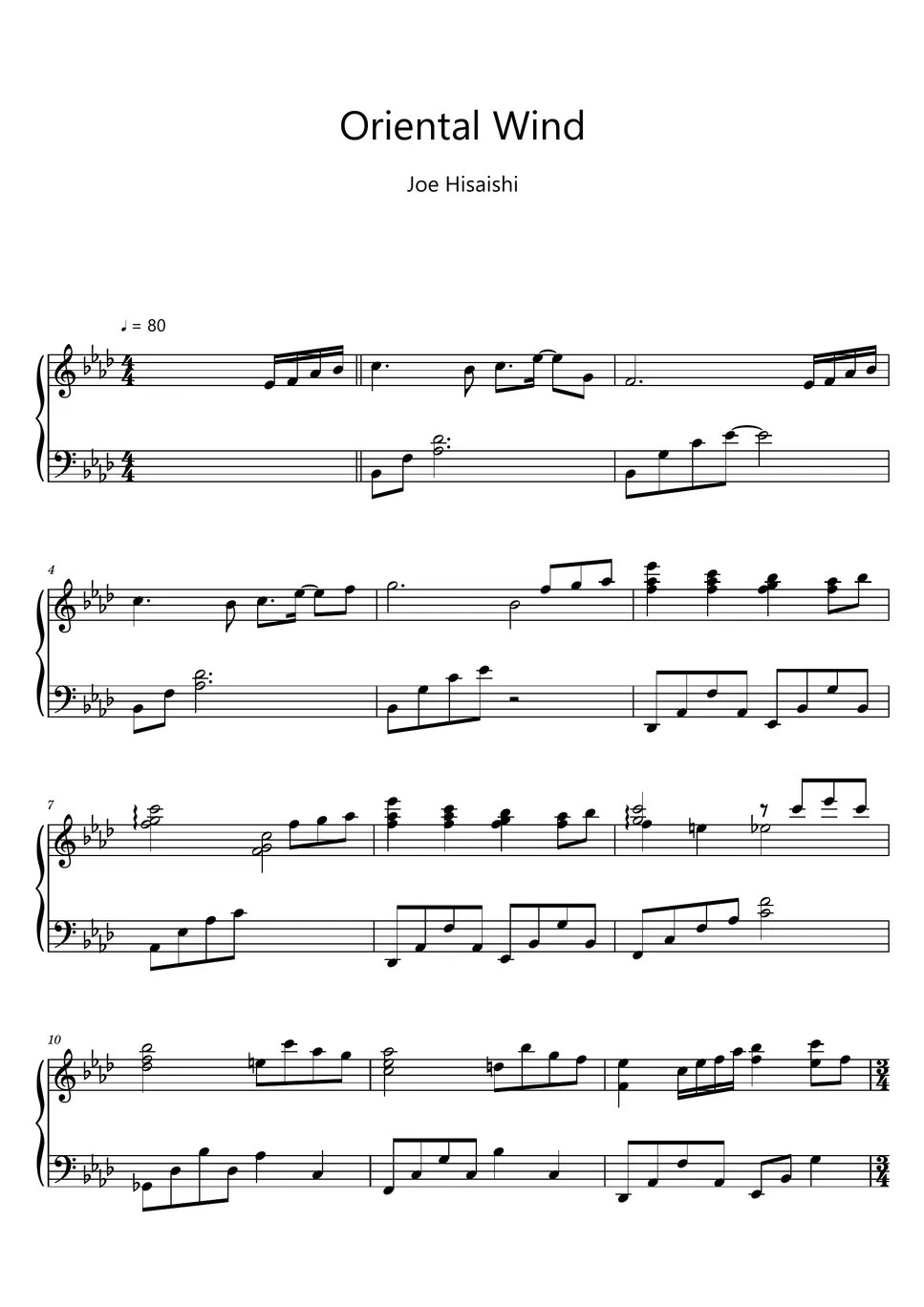 久石譲 (Joe Hisaishi) Oriental Wind (楽譜, Sheet Music, MIDI,) Sheets by sayu