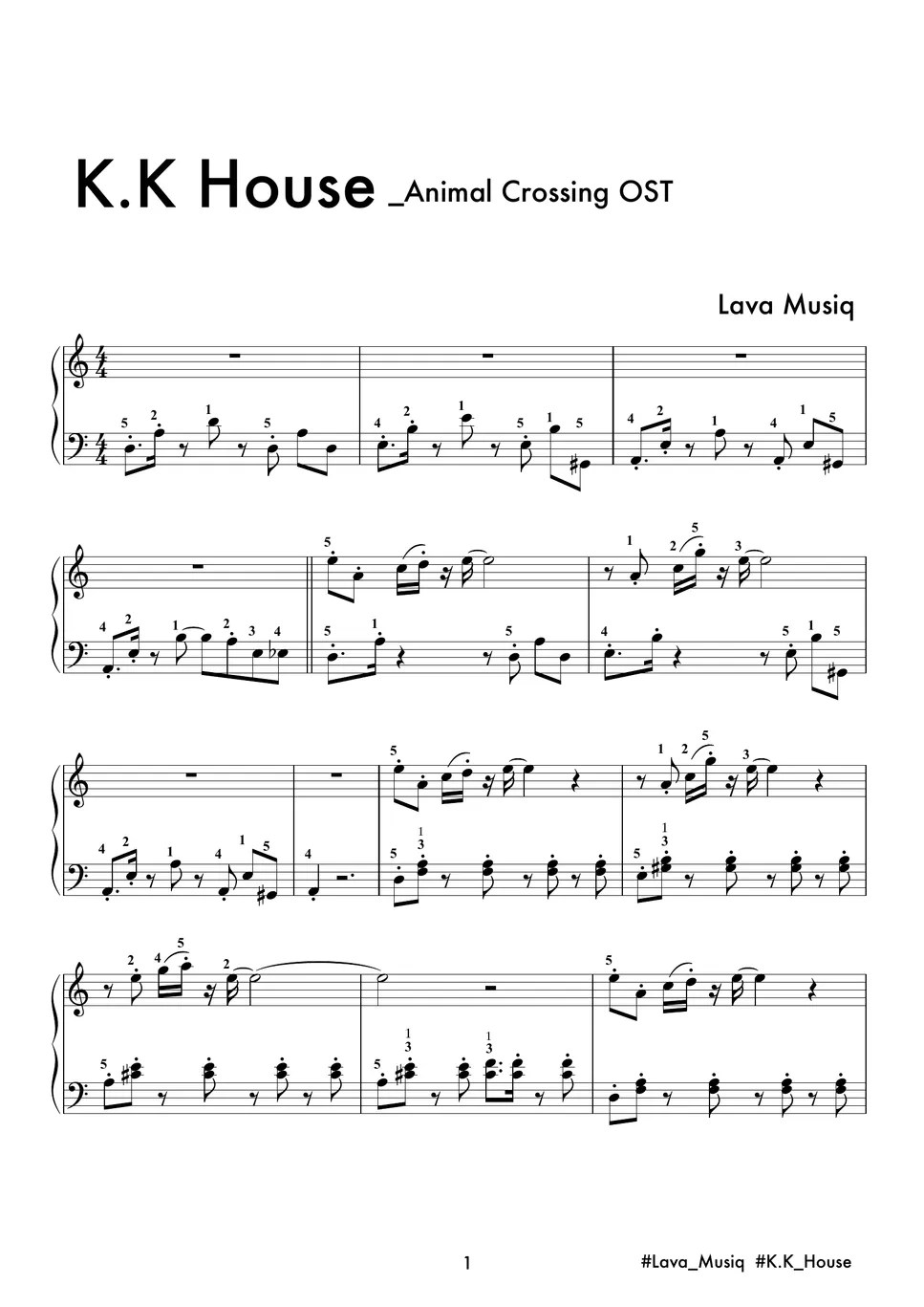 Animal Crossing OST K.K House (easy piano sheet) 악보 by Lava