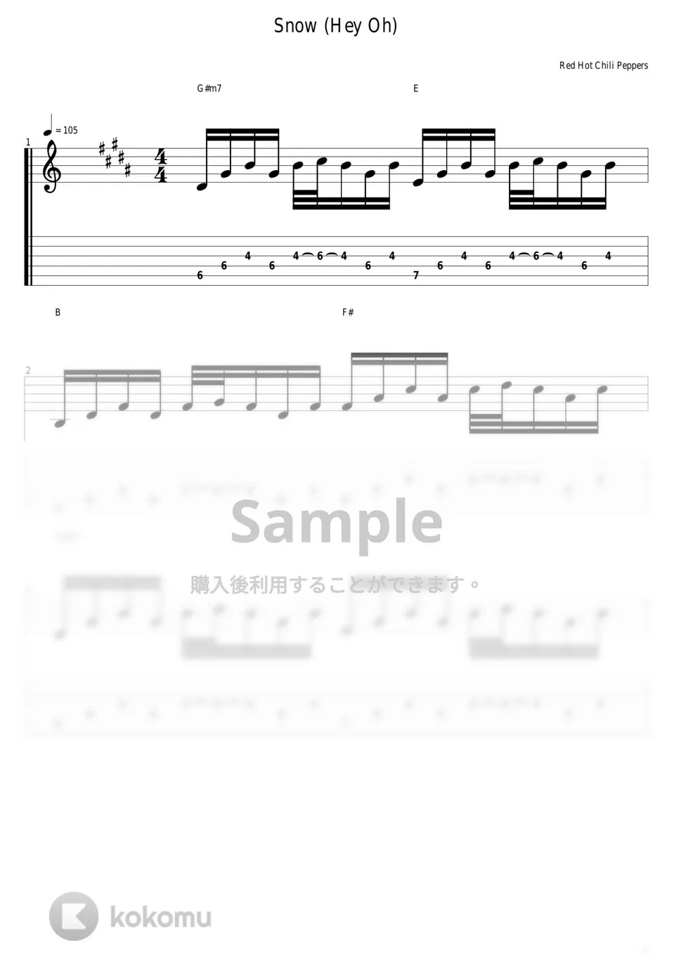 Red Hot Chili Peppers Snow (hey Oh) タブ + 五線譜 by guitar cover with tab