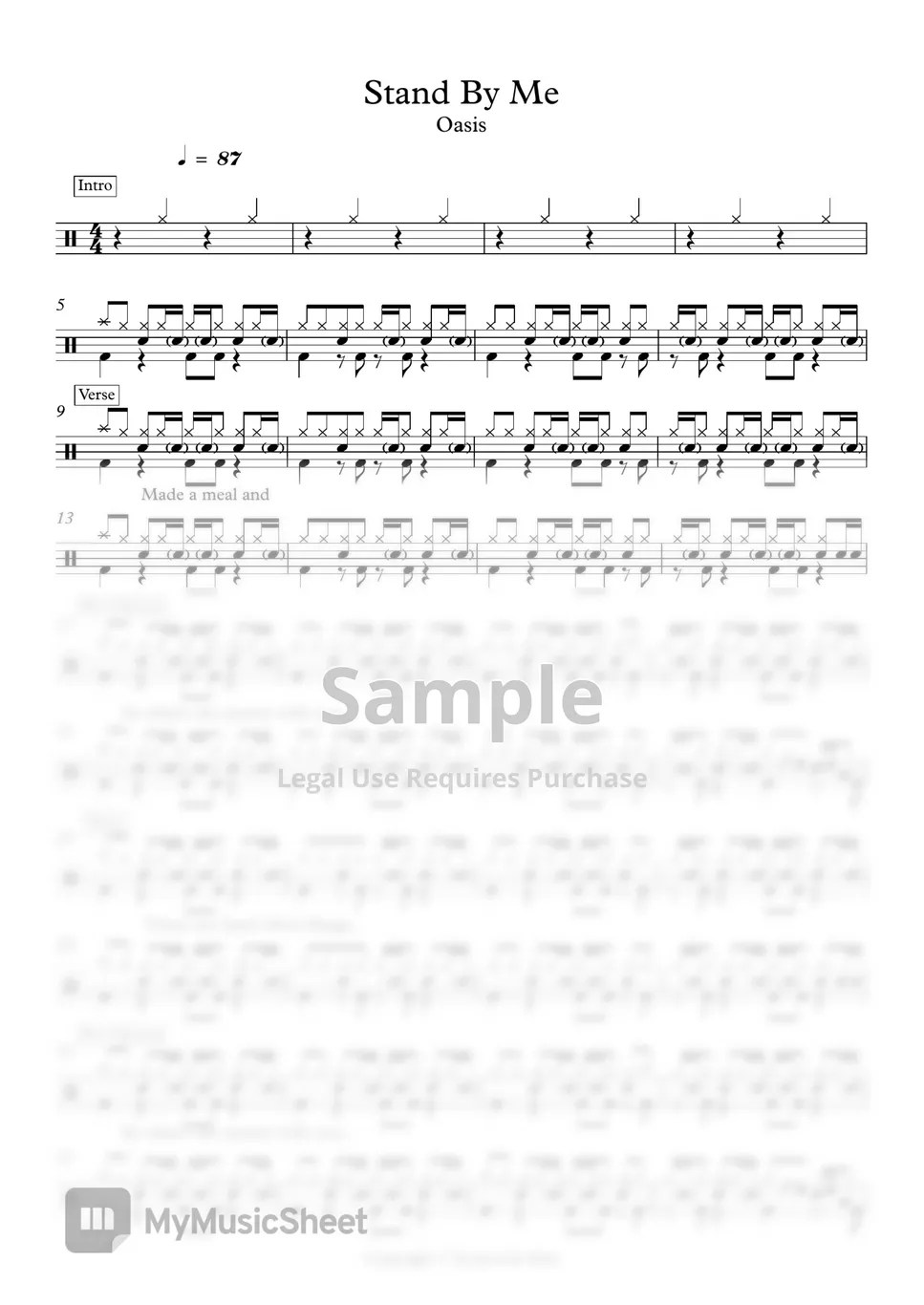 Oasis Stand By Me (드럼악보) Sheets by Seonwook Kim