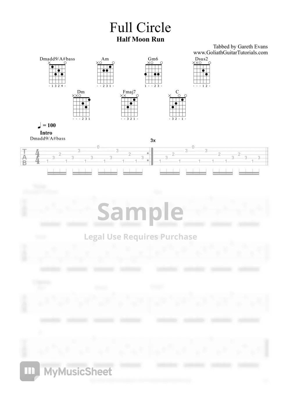 Half Moon Run Full Circle 악보 by Goliath Guitar Tutorials