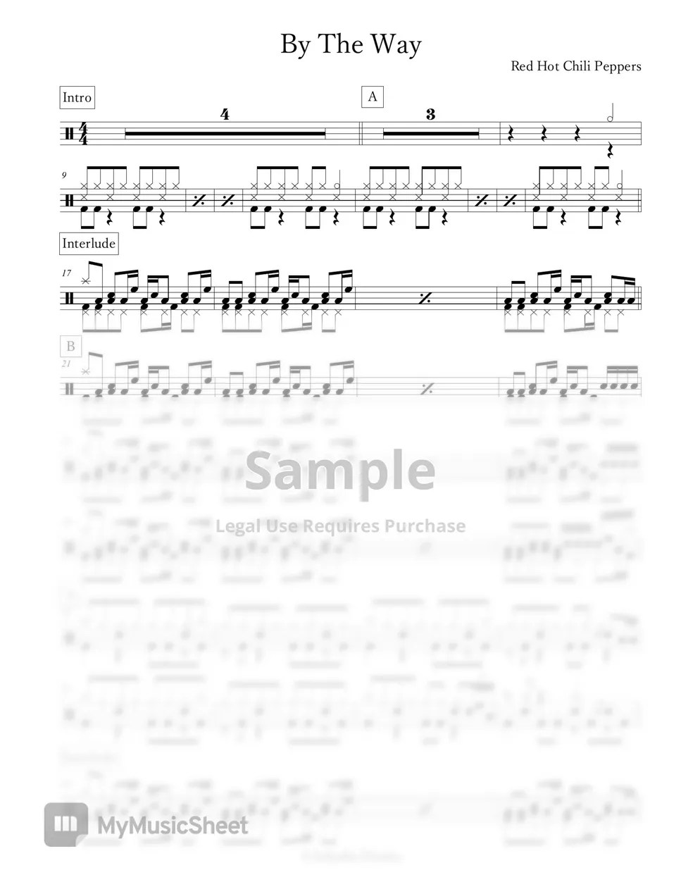 Red Hot Chili Peppers By The Way Sheet by Arkadia Drums