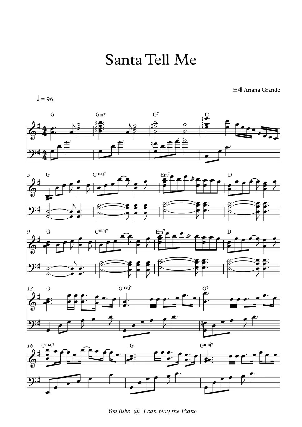 Ariana Grande Santa Tell Me Sheet by I can play the Piano
