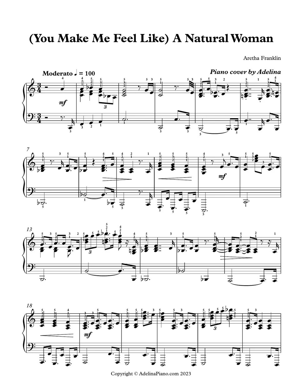 Aretha Franklin (You Make Me Feel Like) A Natural Woman Sheets by