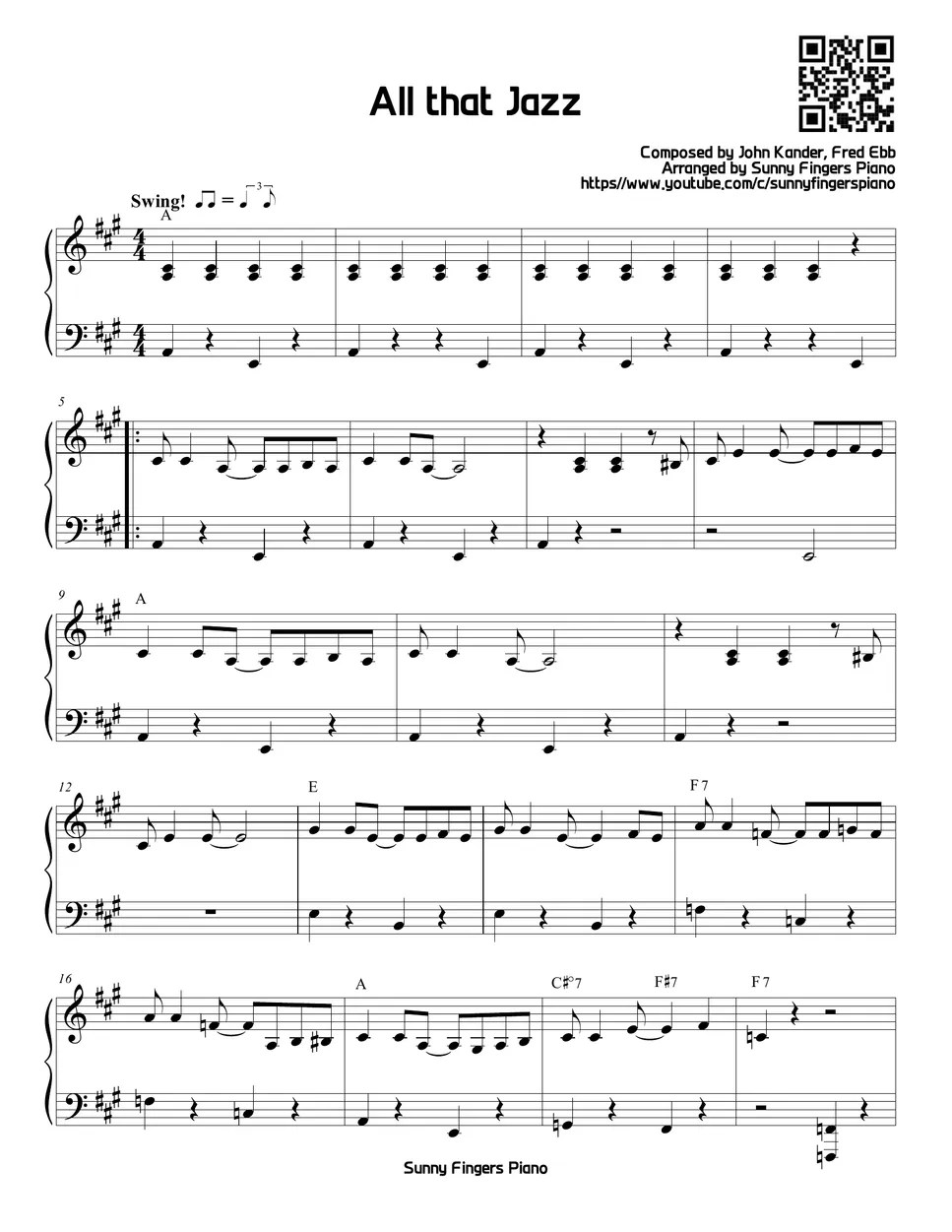 シカゴ All that jazz (EASY) 楽譜 by Sunny Fingers Piano