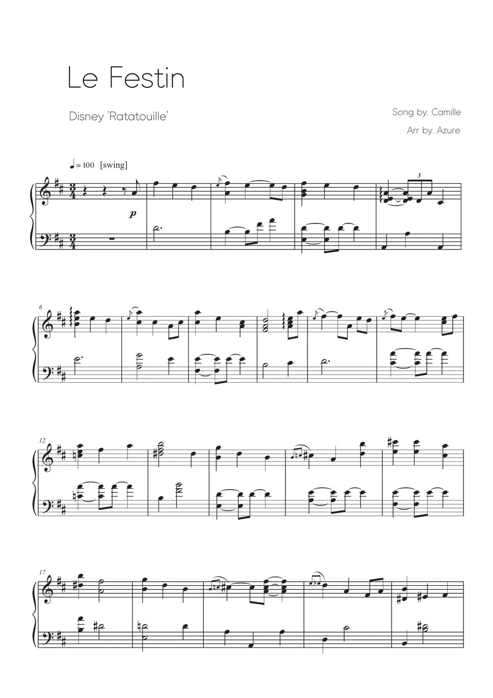 Ratatouille OST Le Festin Sheets by Azure Piano