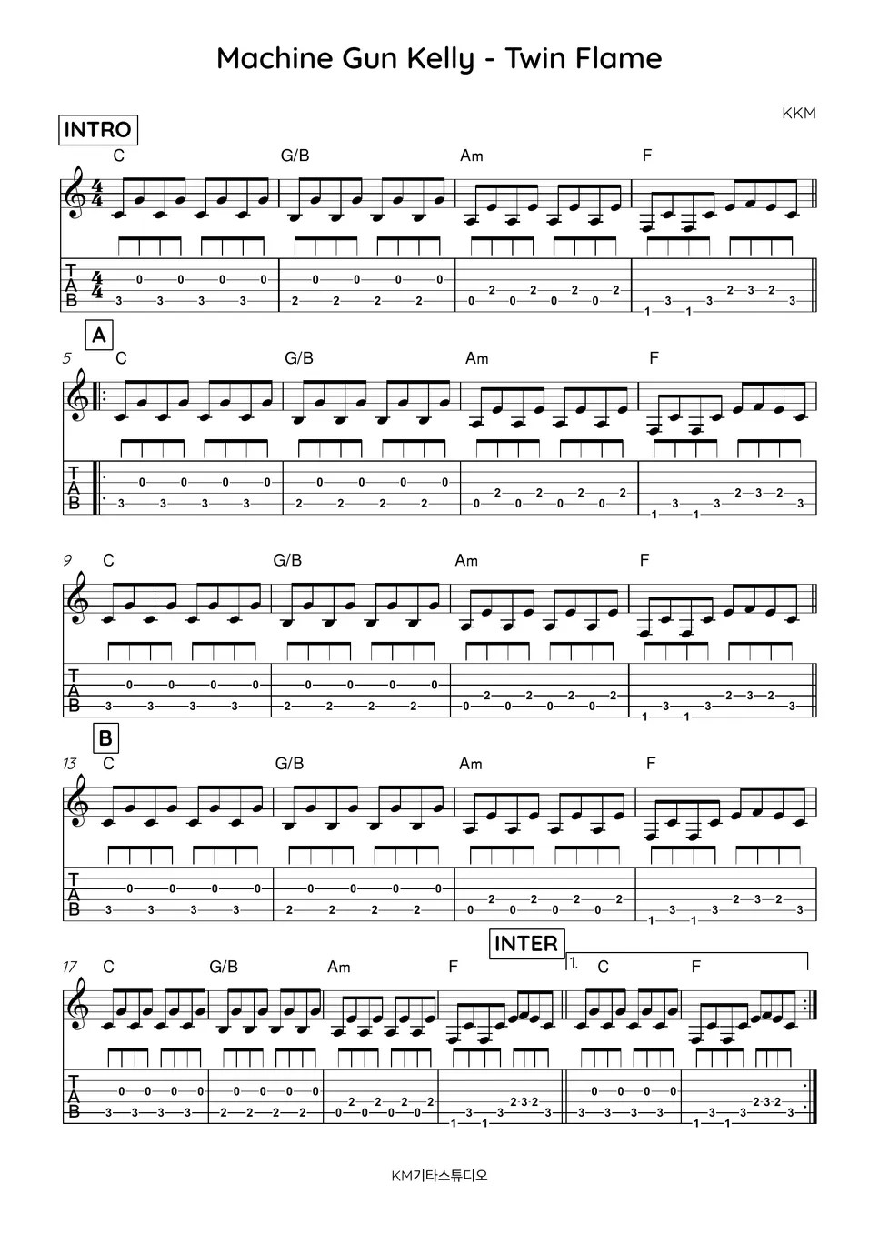 Machine Gun Kelly Twin Flame (일렉기타 / TAB) Partitura by KKM