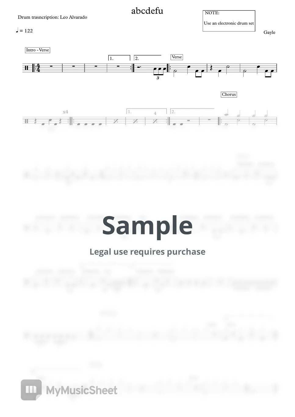 Gayle abcdefu แผ่น by Drums Transcription Leo ALvarado