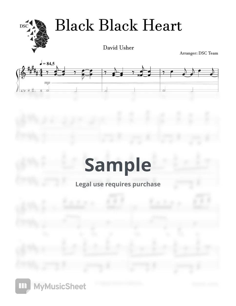 David Usher Black Black Heart Sheets by Digital Scores Collection