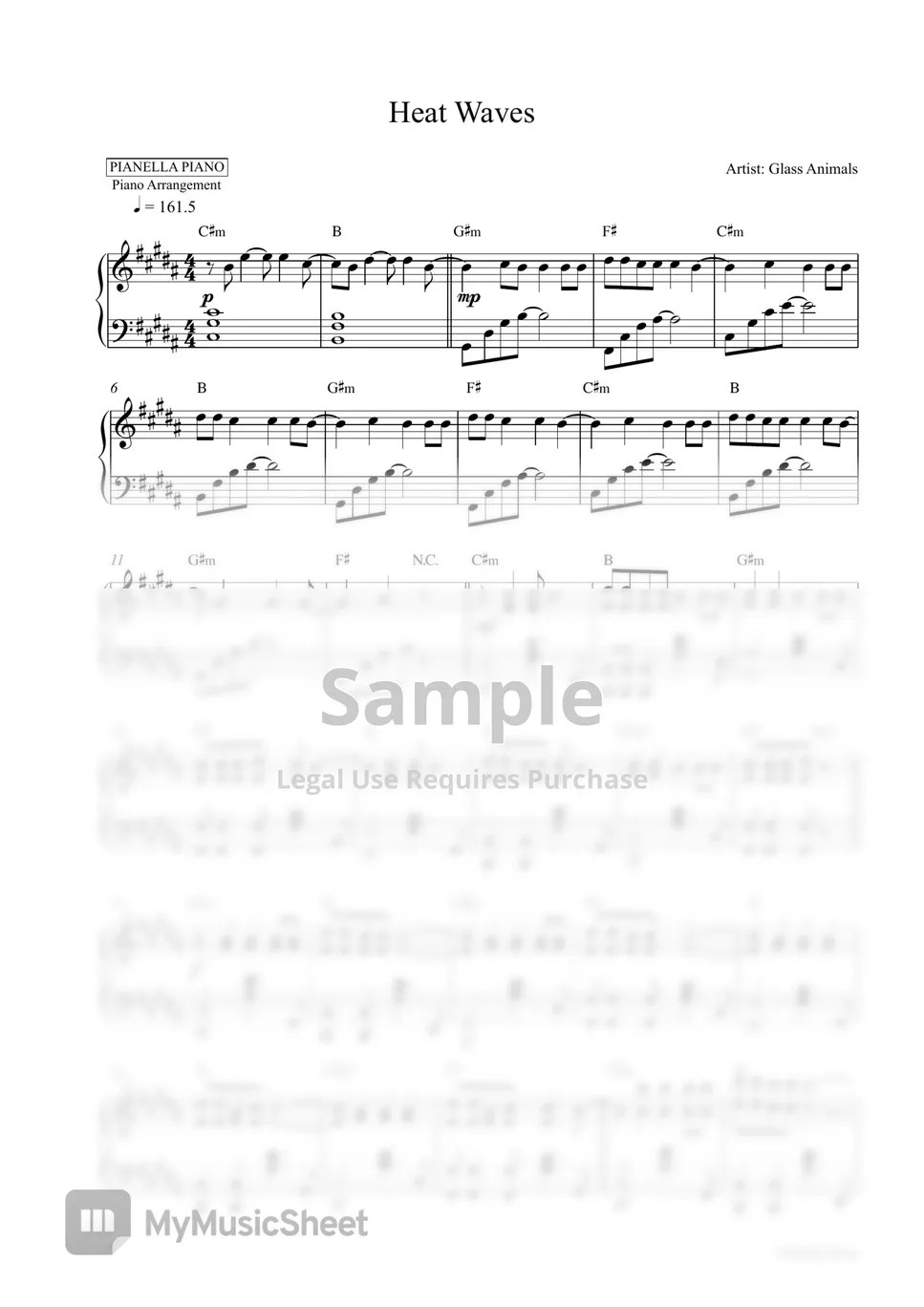 Glass Animals Heat Waves (Piano Sheet) Sheets by Pianella Piano