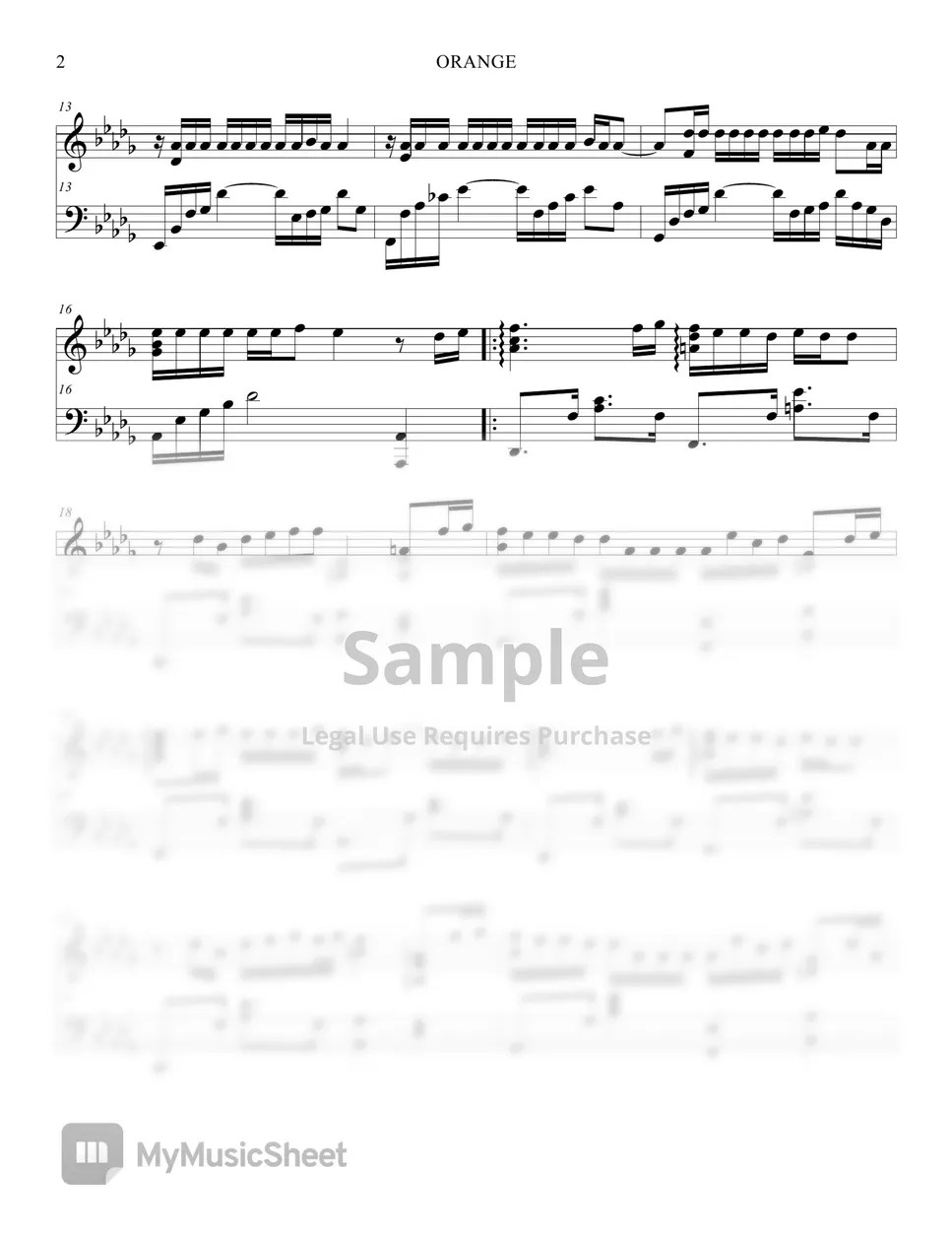 TREASURE ORANGE 曲谱 by Lunar Piano