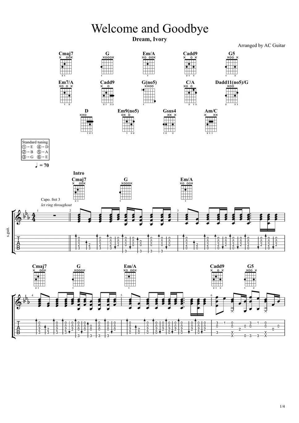 Dream, Ivory and Goodbye Tab + 1staff by AC Guitar