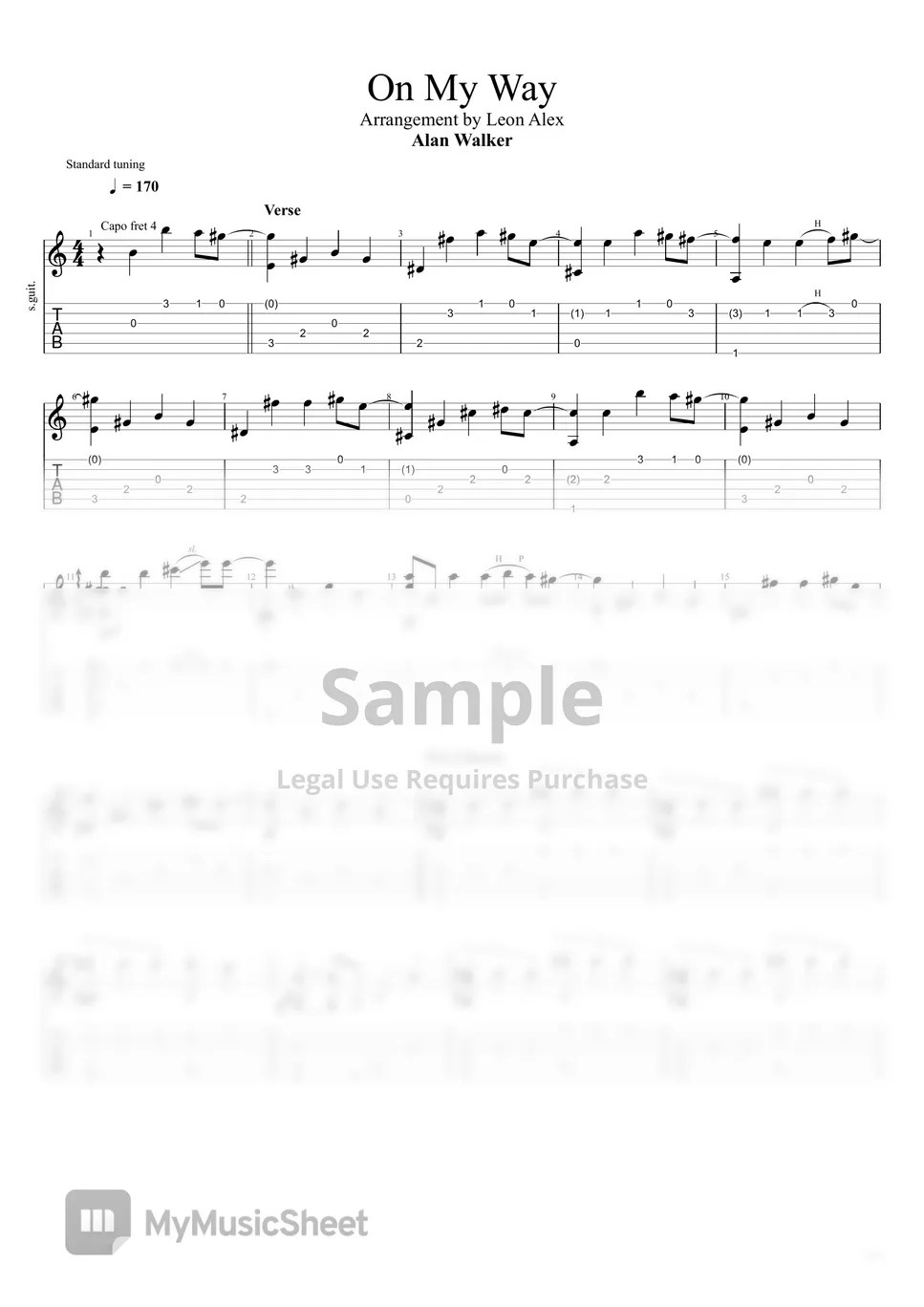 Alan Walker, Sabrina Carpenter & Farruko On My Way (Fingerstyle) TAB+