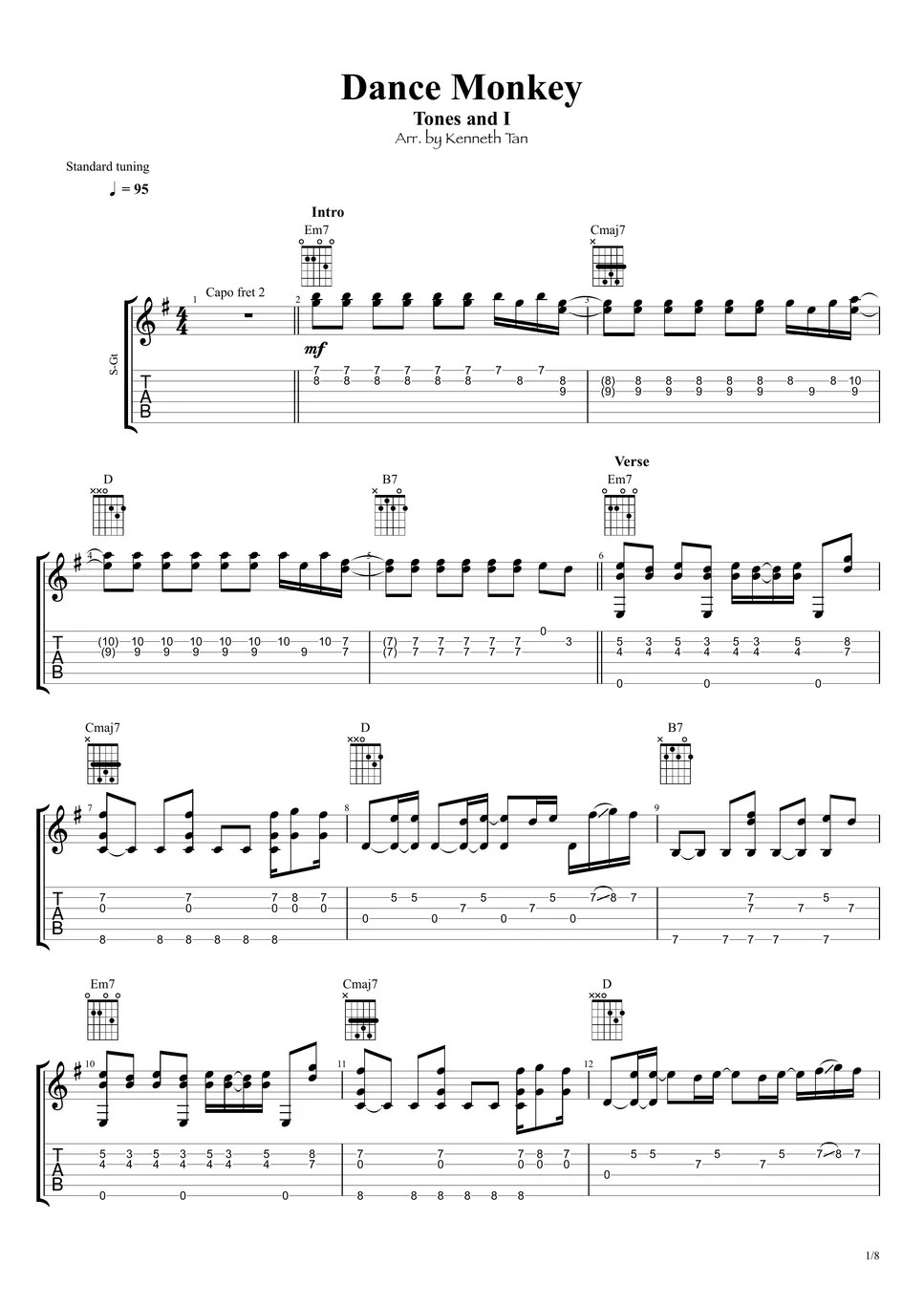 Tones And I Fingerstyle Guitar Dance Monkey TAB by Acoustic