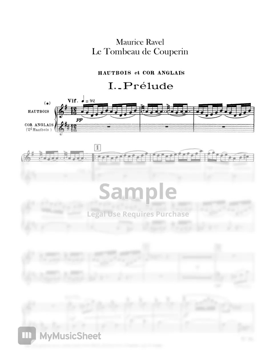 M. Ravel La Tombeau de Couperin (Prelude (+English Horn)) Sheets by Original Sheet