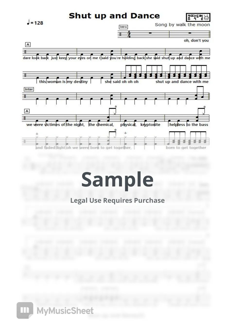 Walk the moon Shut up and dance Sheets by 쿵딱드럼