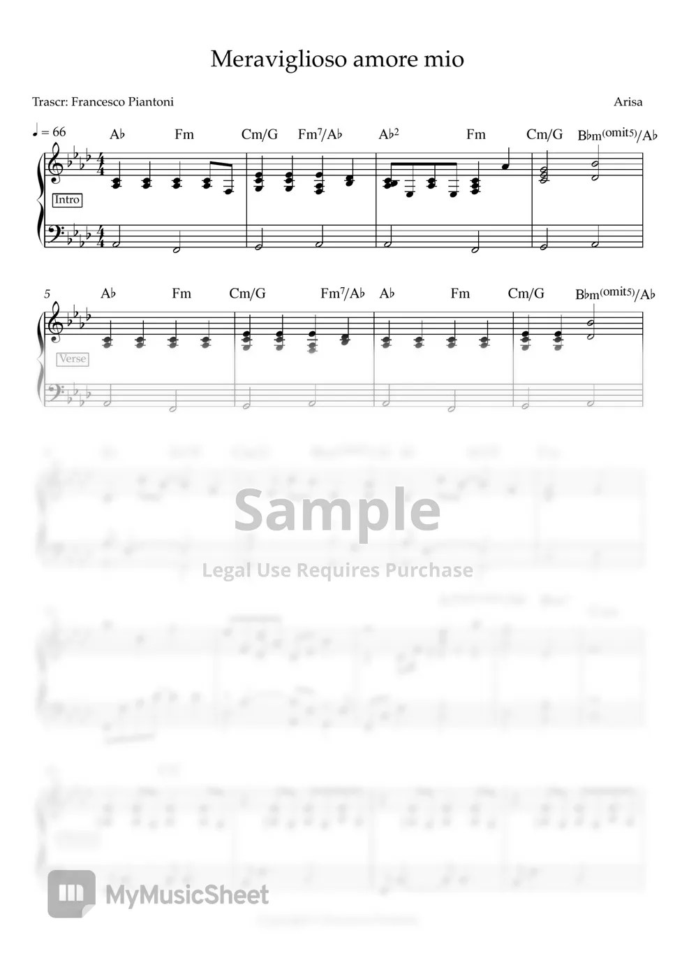 Arisa Meraviglioso amore mio (spartito pianoforte) Sheets by