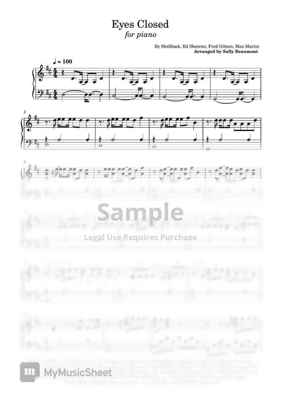 Ed Sheeran Eyes Closed Piano Cover Sheets by Sally Beaumont
