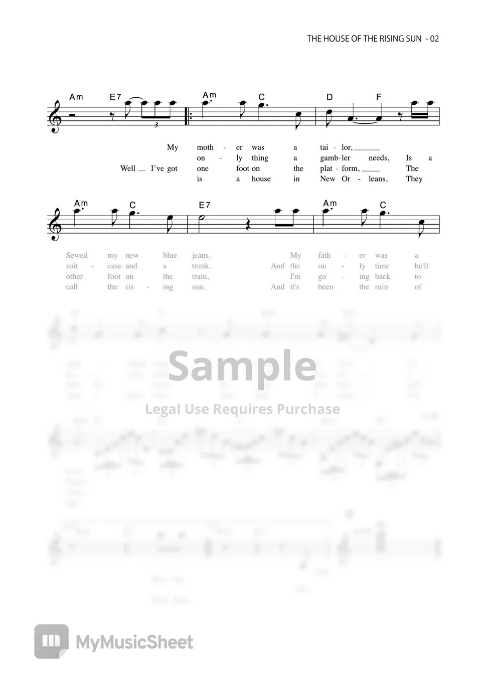 THE HOUSE OF THE RISING SUN (VOCAL MAGAZINE) Sheets by Far East Island