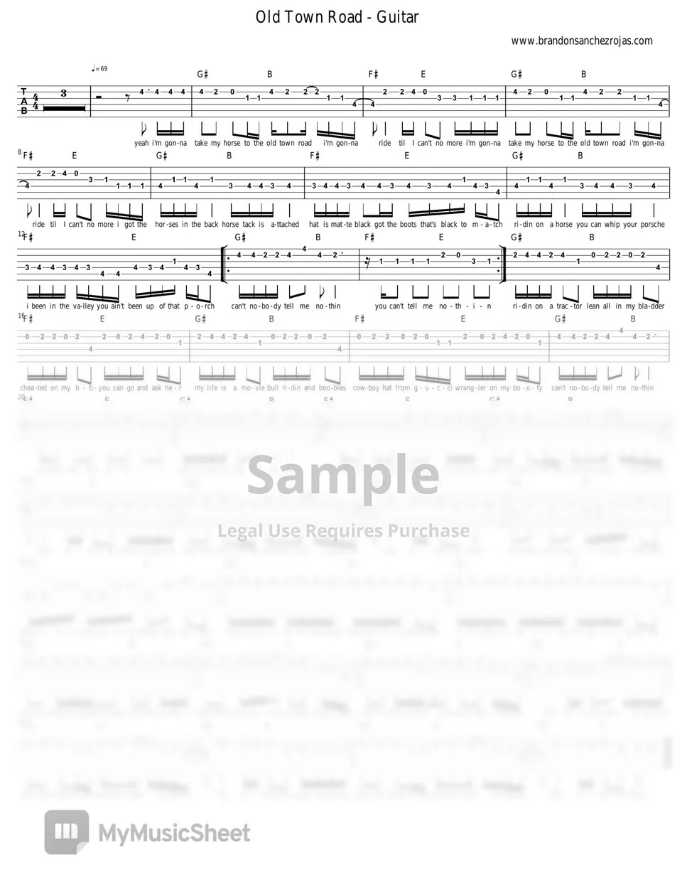 OLD TOWN ROAD GUITAR TABS Sheets