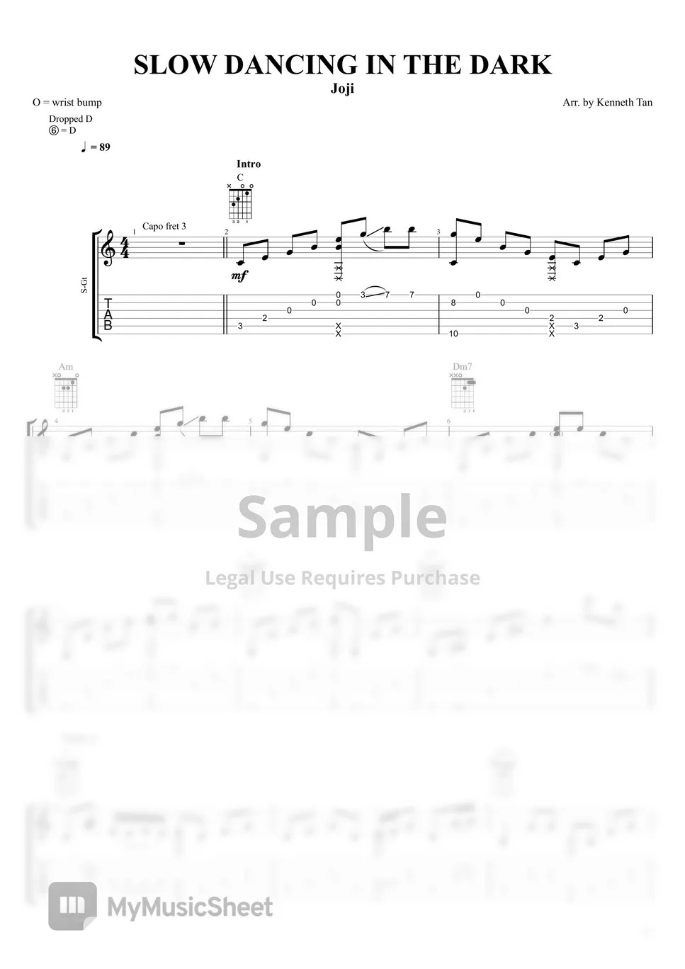 Joji Fingerstyle Guitar SLOW DANCING IN THE DARK Sheets by