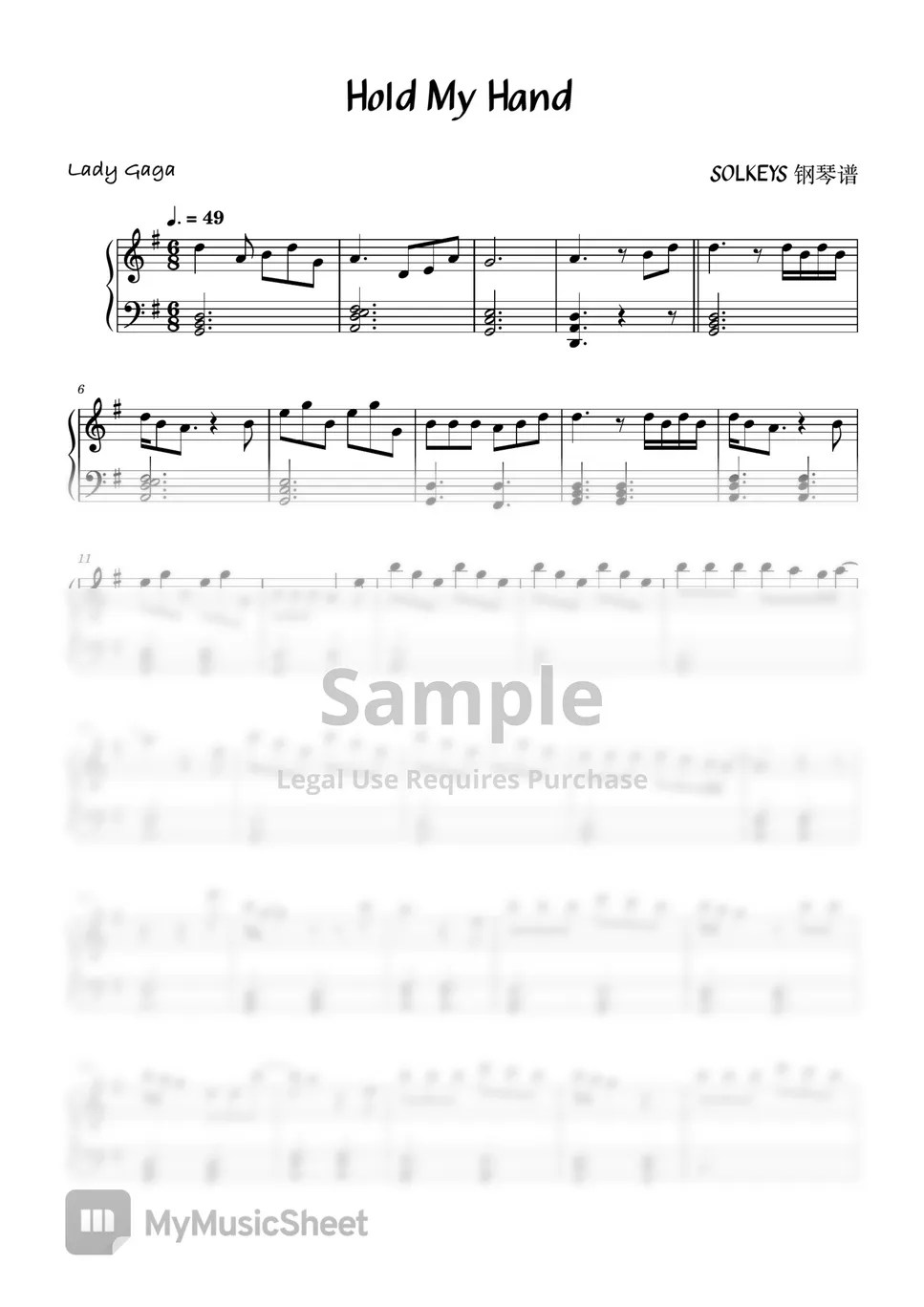 Lady Gaga Hold My Hand (From “Top Gun Maverick”) Sheets by SolKeys