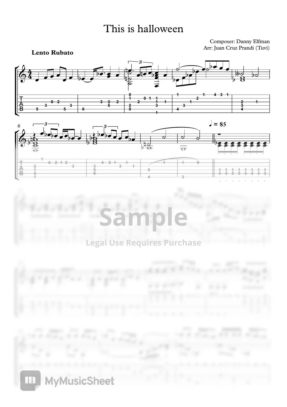 Danny Elfman This is halloween (Classical guitar/Guitar cover) Tab + 1staff by Tuvi_guitar