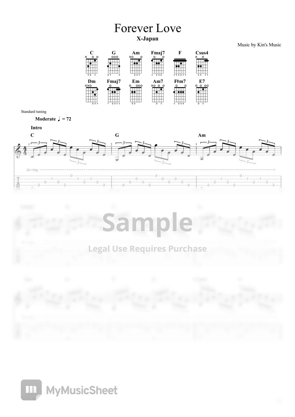 XJapan Forever love[Easy Guitar Fingerstyle For Beginner] Sheets by