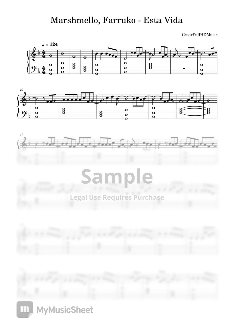 Marshmello, Farruko Esta Vida Sheets