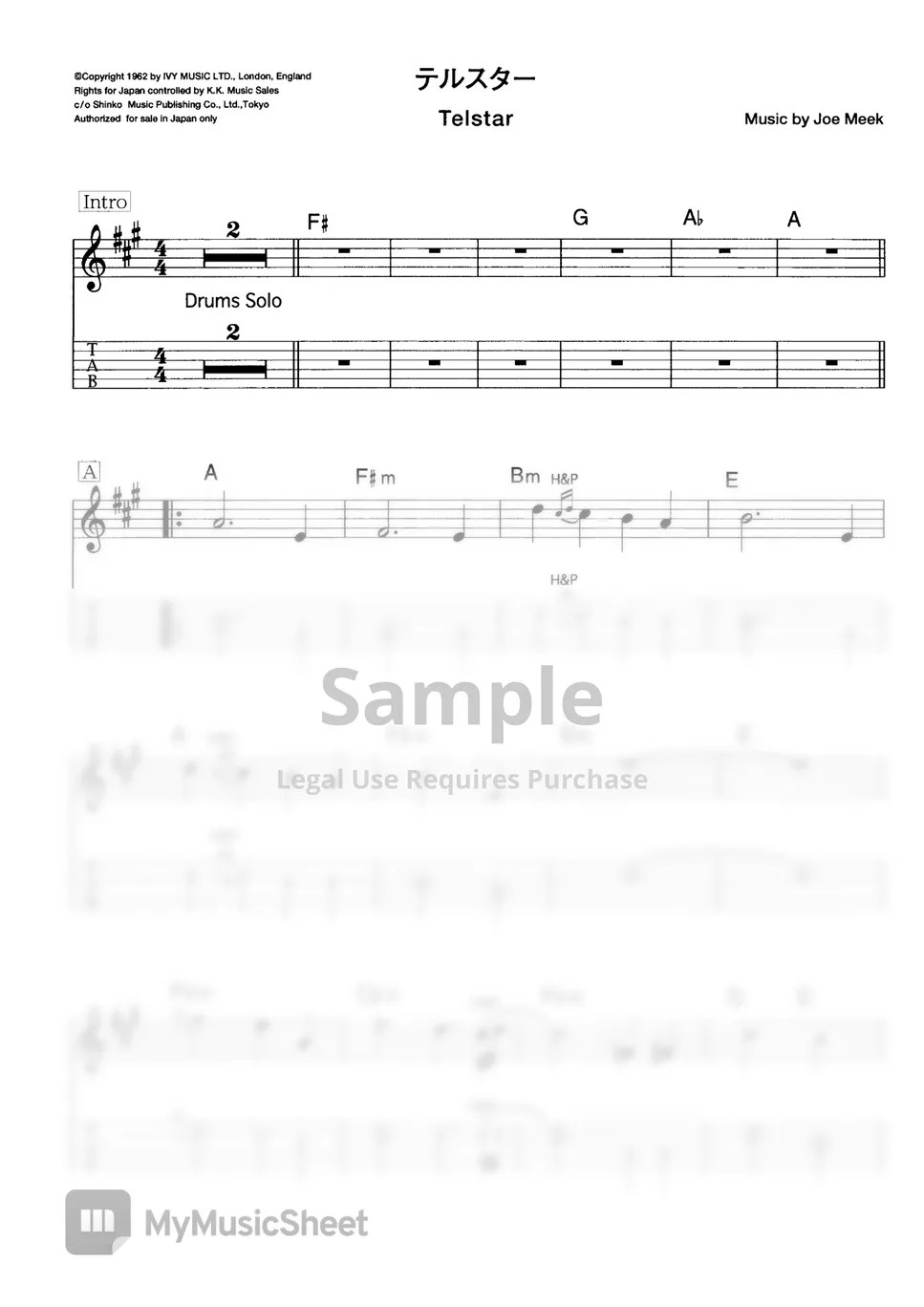 THE VENTURES TELSTAR (VENTURES SOUND ELECTRIC GUITAR) Sheets by Far