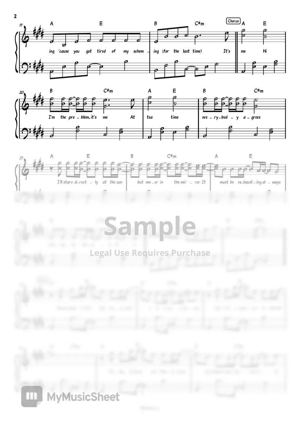 Taylor Swift AntiHero (Piano) Sheets by Meowscore