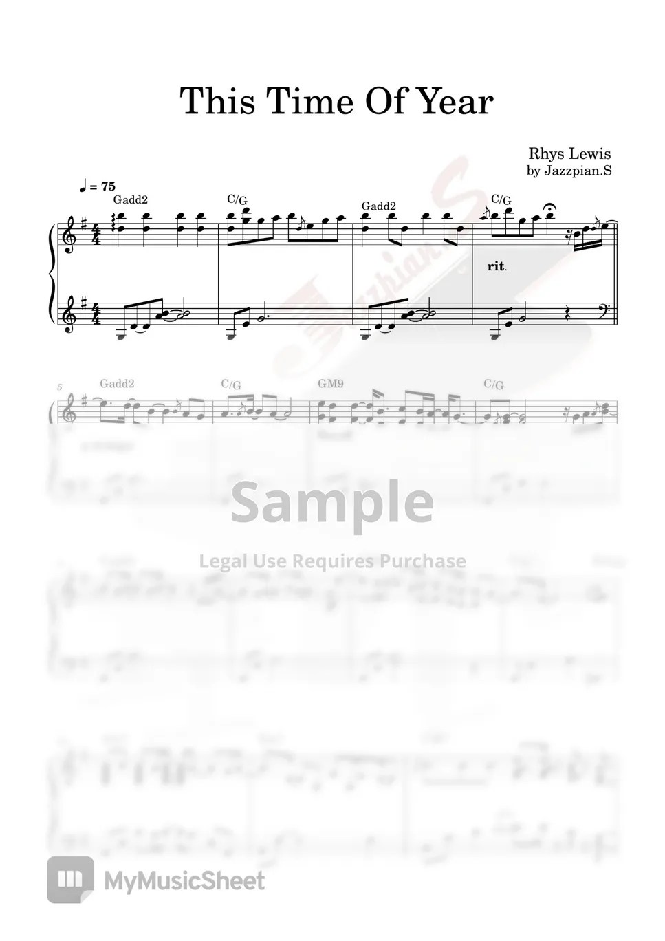 Rhys Lewis This Time Of Year (Carol/Piano cover) Sheets by Jazzpian.S