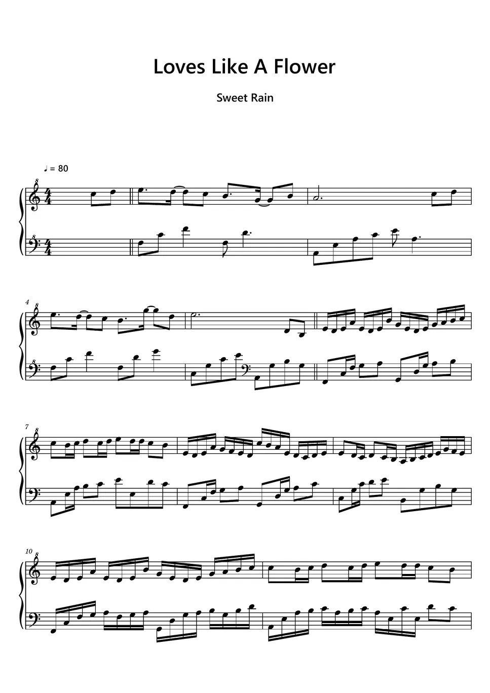 Sweet Rain Loves Like A Flower (사랑이 꽃을 닮아) (Sheet Music, MIDI