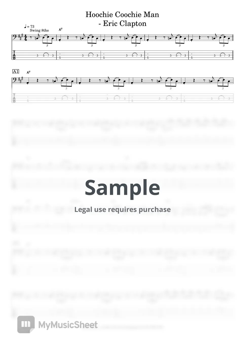 Eric Clapton Hoochie Coochie Man (Live) (라이브 버젼 베이스 타브 악보입니다.) Tab